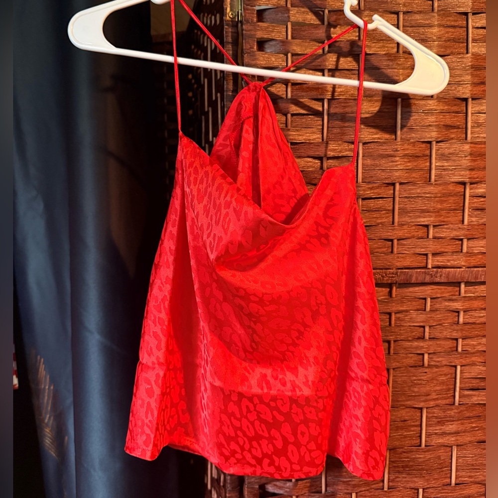 Red Cowl Neck Satin Cami Top